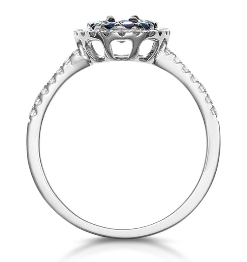 Sapphire and Lab Diamond Double Halo Ring 9KW Gold - Asteria
